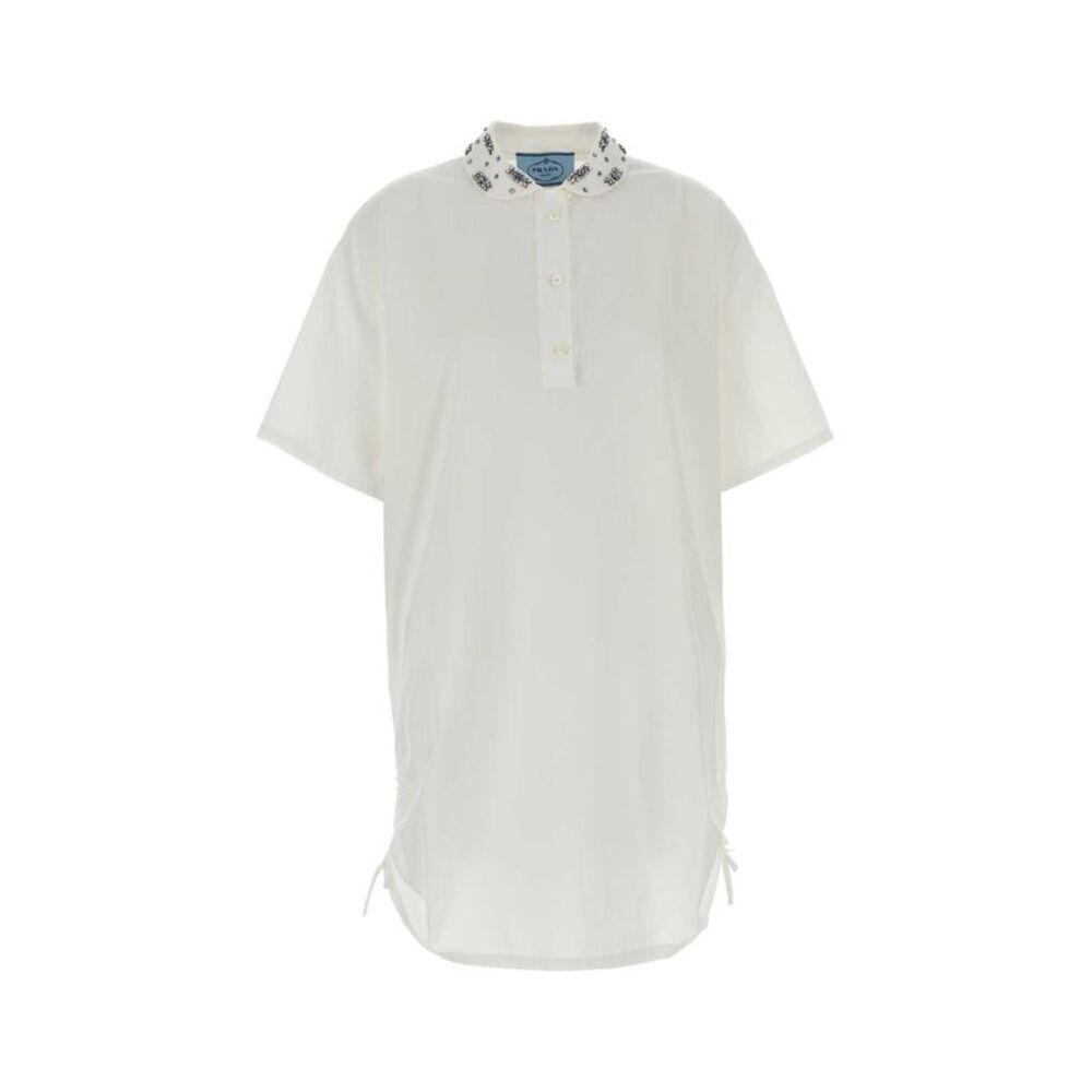 Prada Women White Poplin Polo Dress